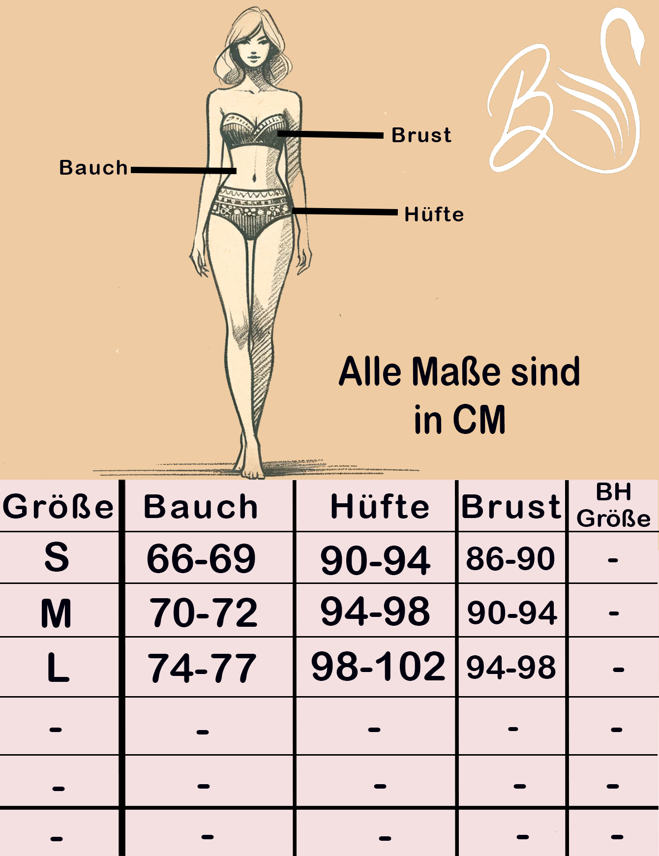 Größentabelle Schwarzer Sportbikini Damen