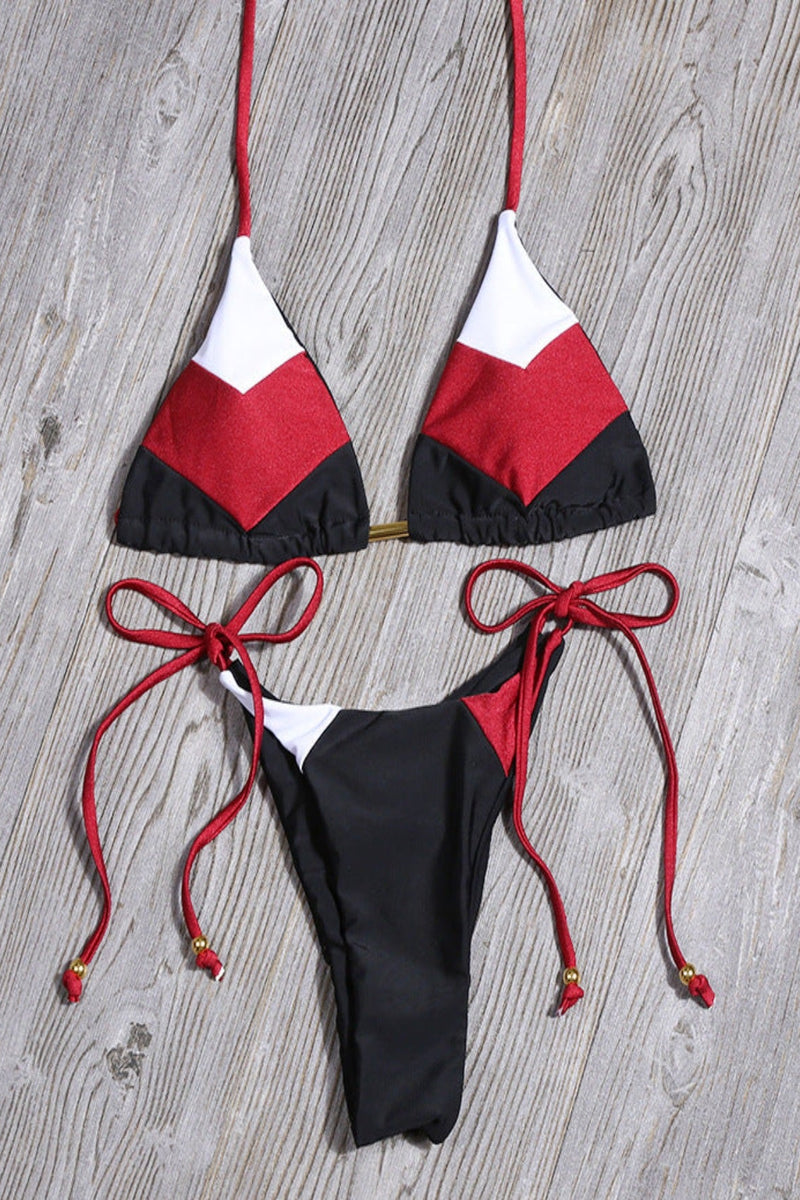 Bikini Damen Triangel Print rot schwarz