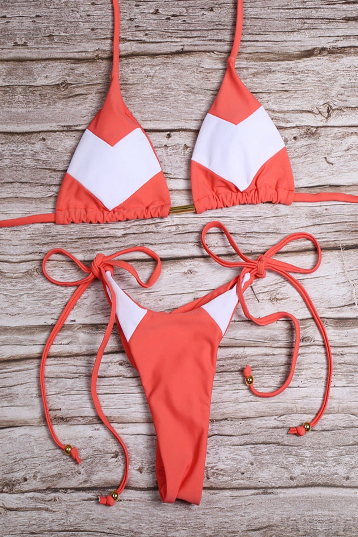 Bikini Damen Triangel Print  orange weiß