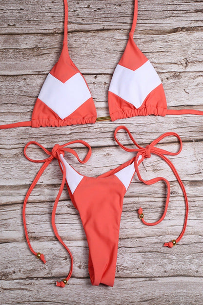 Bikini Damen Triangel Print  orange weiß