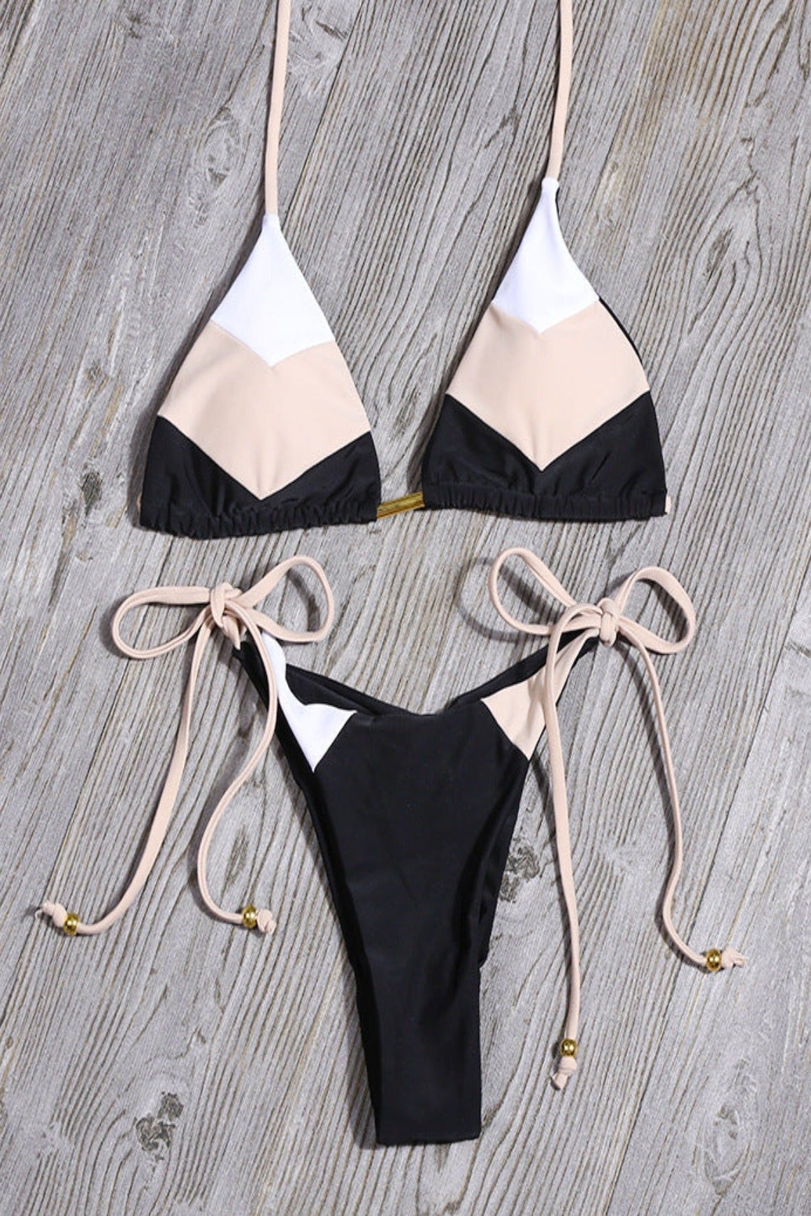 Bikini Damen Triangel Print beige schwarz