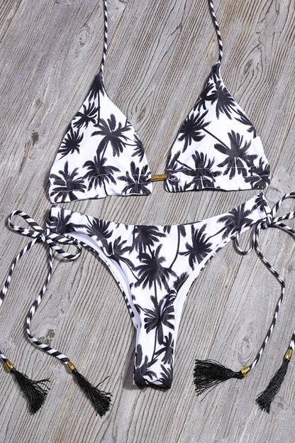 Bikini Damen Triangel Print Palmen schwarz weiß