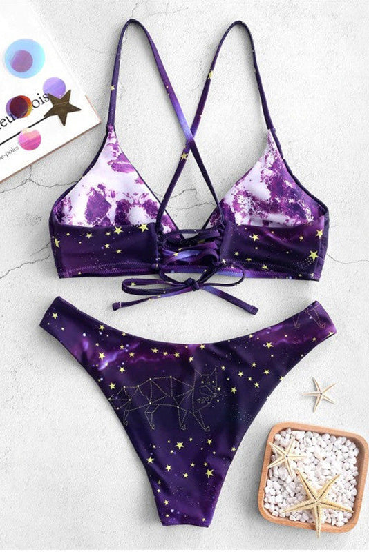 Bikini star pattern pink blue