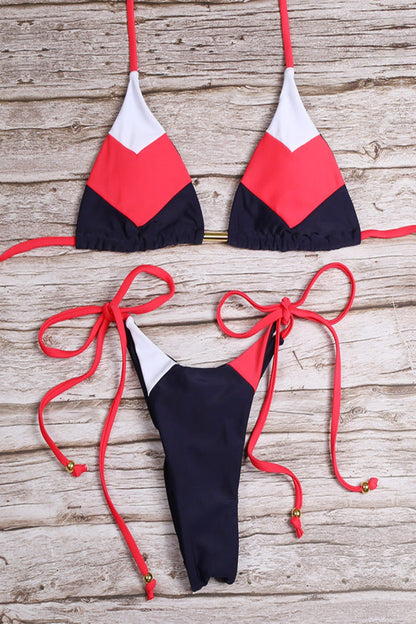 Bikini Damen Triangel Print orange schwarz