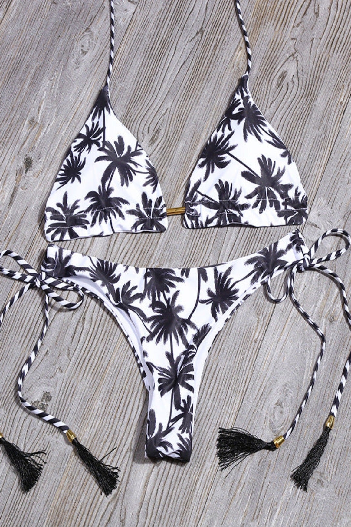 Bikini Damen Triangel Print schwarz und weiß palmen