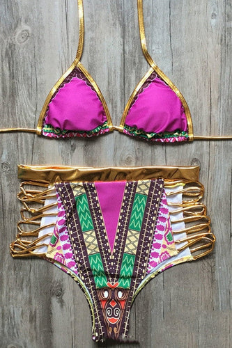 High Waist Bikini Set gold und rosa