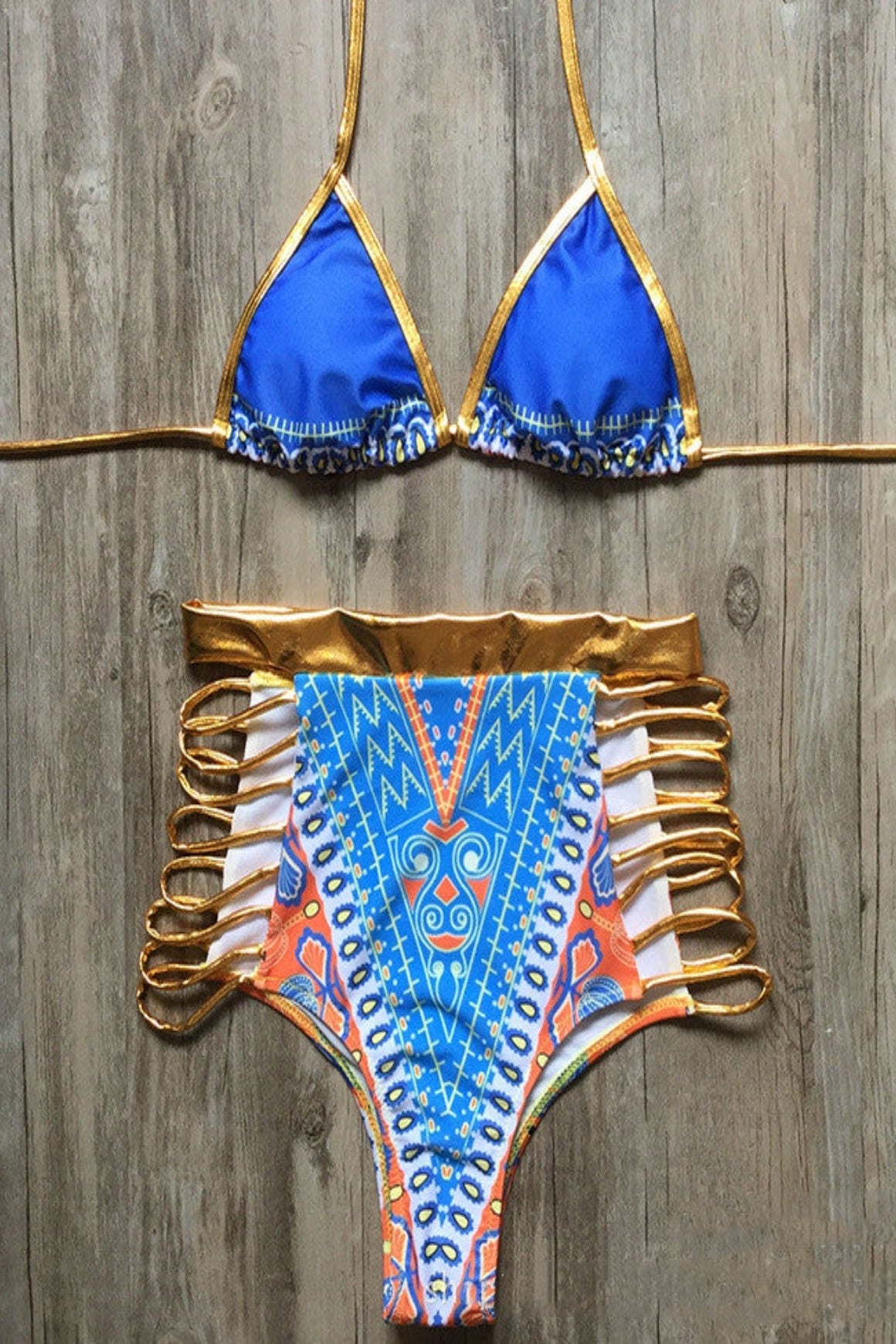 High Waist Bikini Set blau