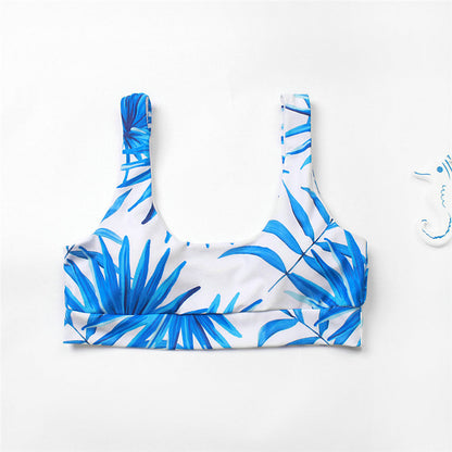 Bikini blue palm leaf print