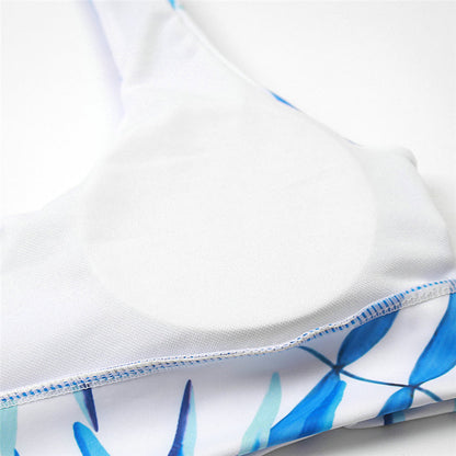 Bikini blue palm leaf print