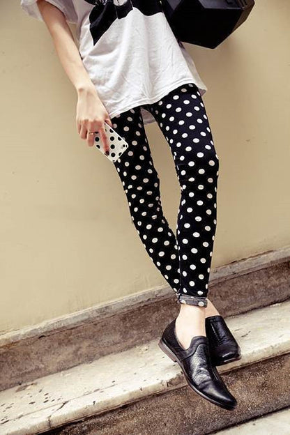 black leggings with white dots