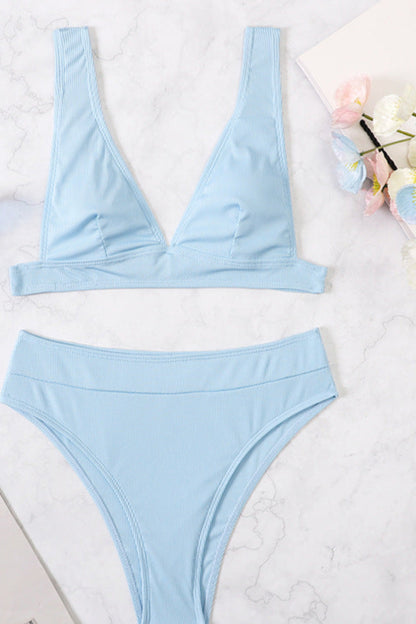 High Waisted Sexy Split Bikini blau vorne