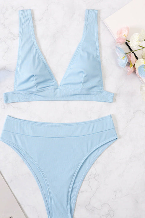 High Waisted Sexy Split Bikini blau vorne