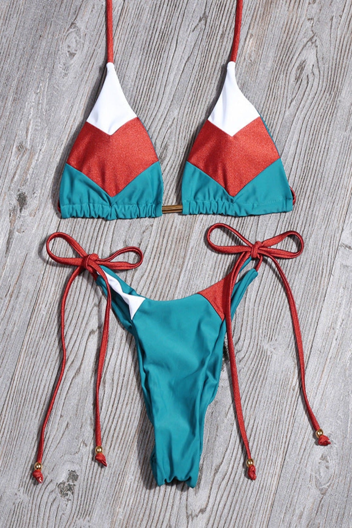 Bikini Damen Triangel Print rot und blau