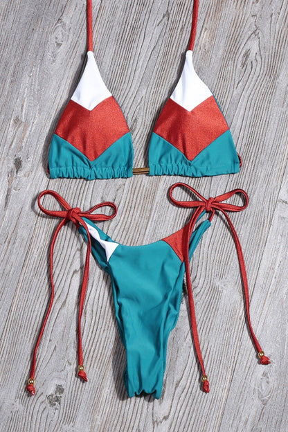 Bikini Damen Triangel Print rot und blau