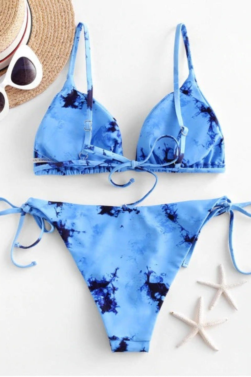 Marmorierter Bikini Triangel Look blau