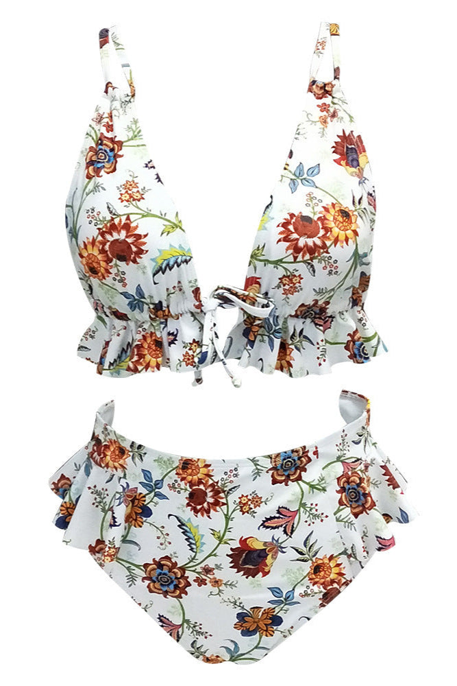 Ruffled bikini with a high waistband