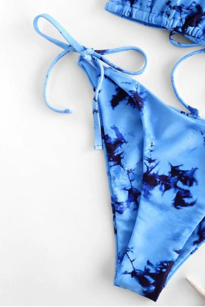 Marmorierter Bikini Triangel Look blau unterteil