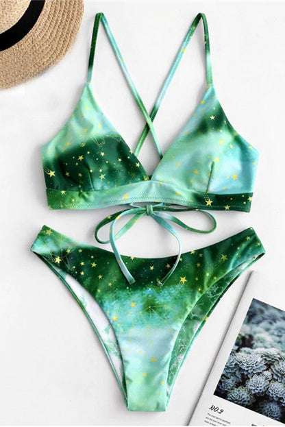 Bikini star pattern pink blue