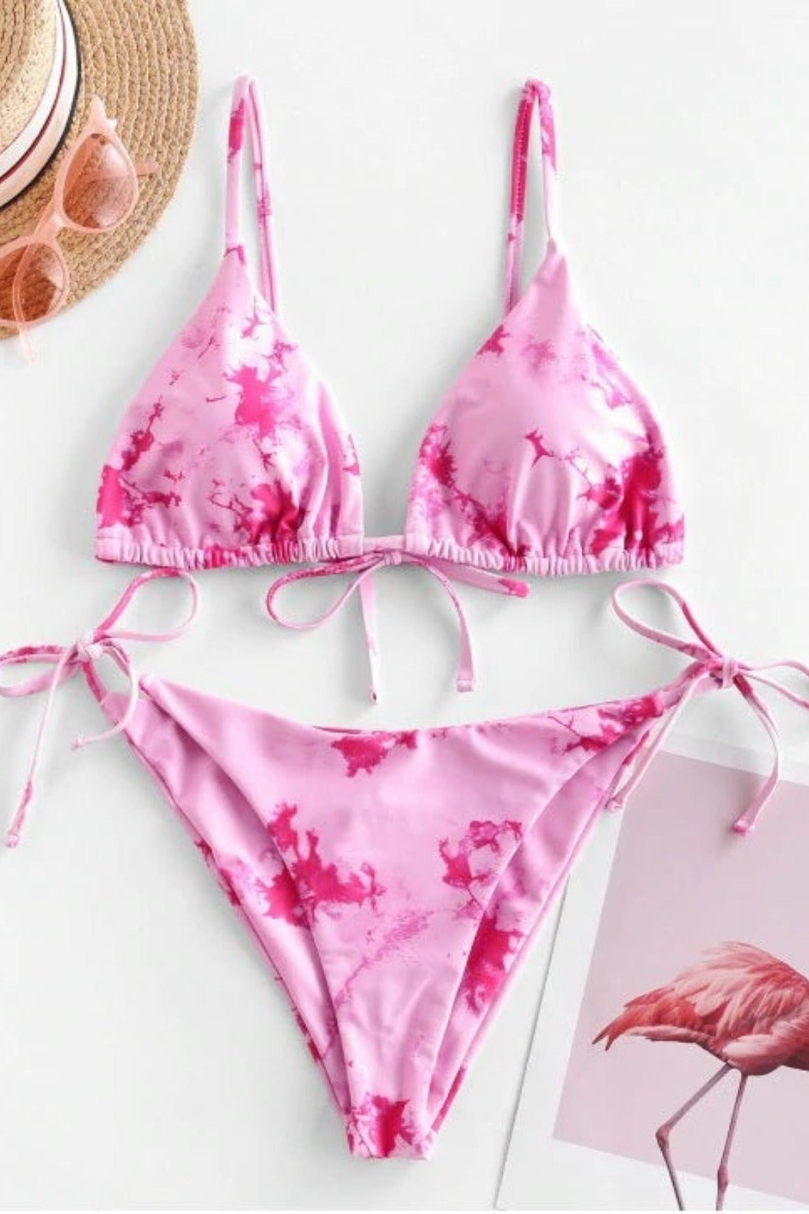Marmorierter Bikini Triangel Look Rosa