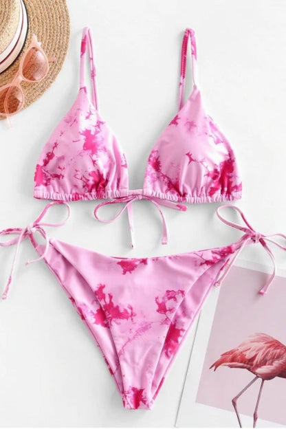 Marmorierter Bikini Triangel Look Rosa