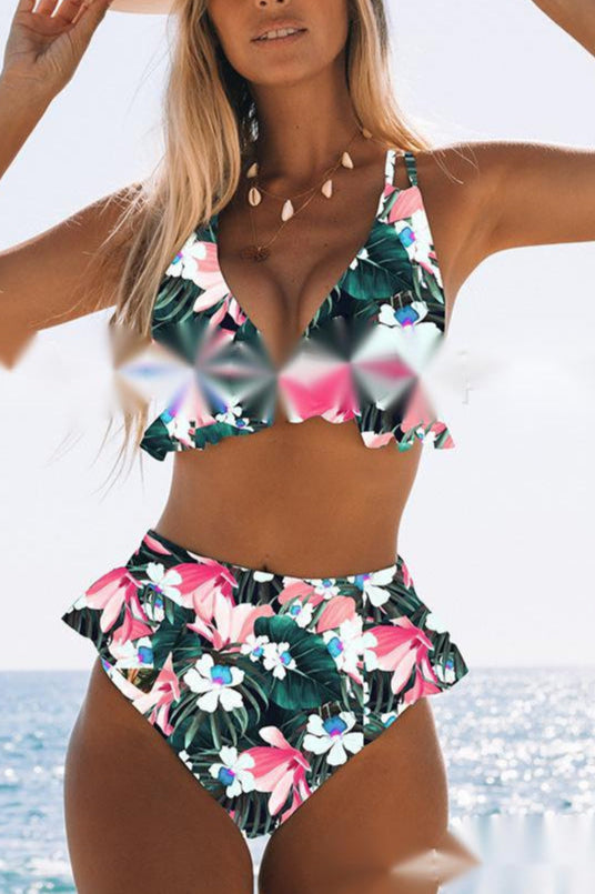 Ruffled bikini with a high waistband