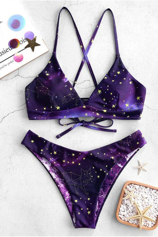 Bikini star pattern pink blue