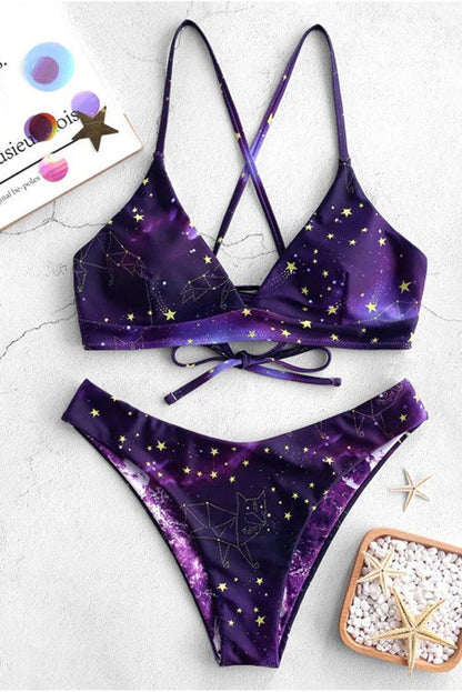 Bikini star pattern pink blue