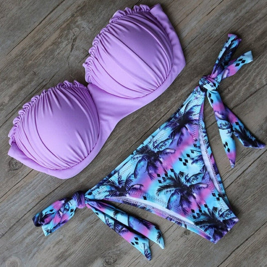 lila Palmenprint Bikini