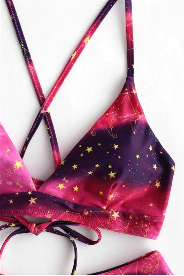 Bikini star pattern pink blue