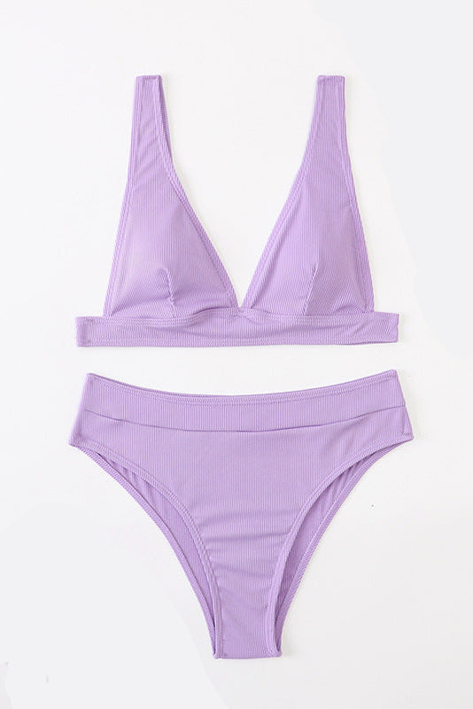 High Waisted Sexy Split Bikini  lila vorne