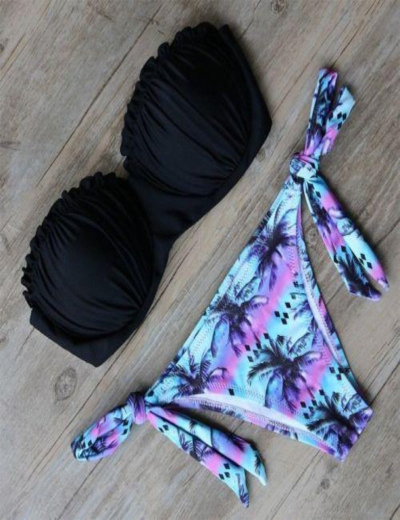 lilac bandeau bikini palm print