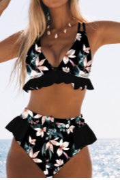 Gekräuselter Bikini mit hohem Hüftbund