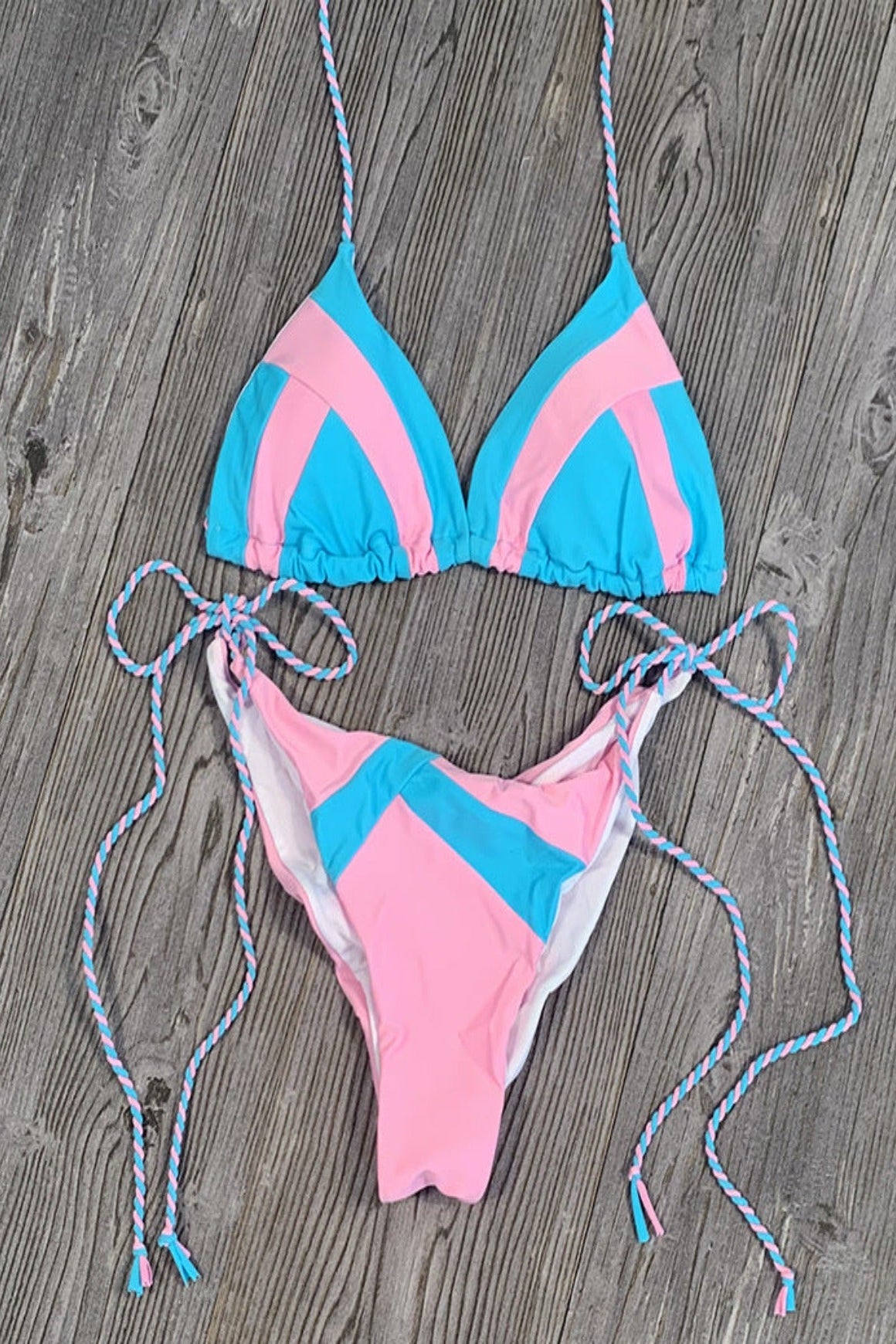 Bikini Damen Triangel Print blau und rosa