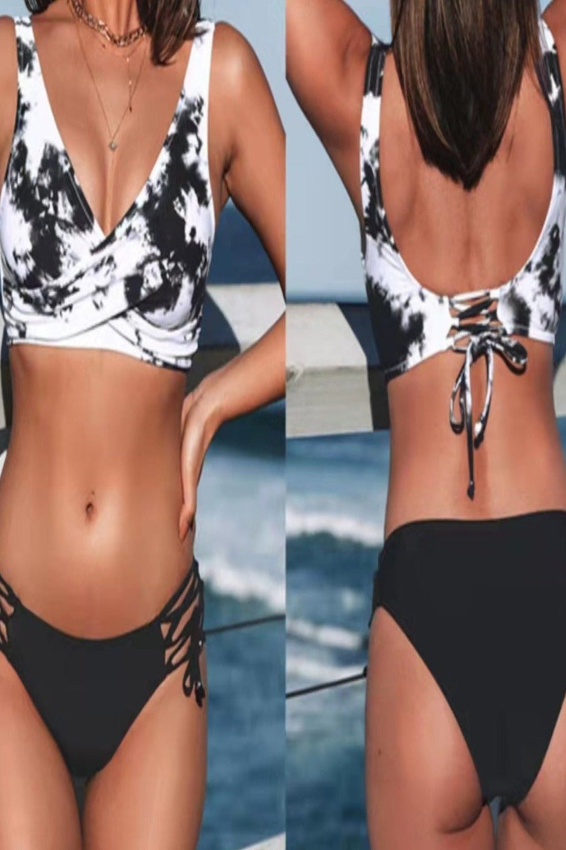 Bikini Damen als Frucht schwarz und weiß