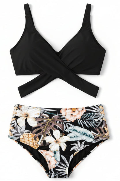 Printed Hollow Out Tied One-piece Bikini