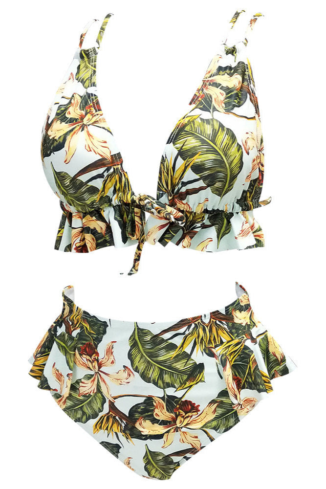 Ruffled bikini with a high waistband