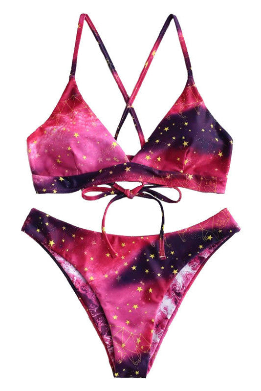 Bikini star pattern pink blue