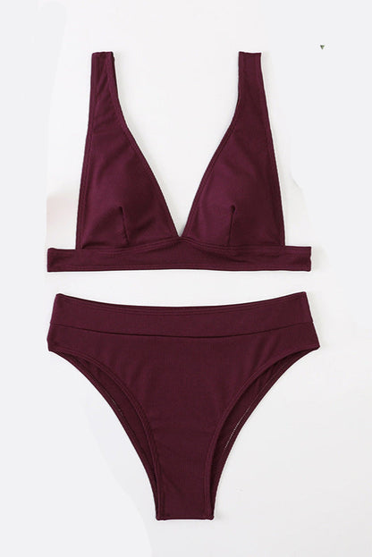 High Waisted Sexy Split Bikini dunkel rot