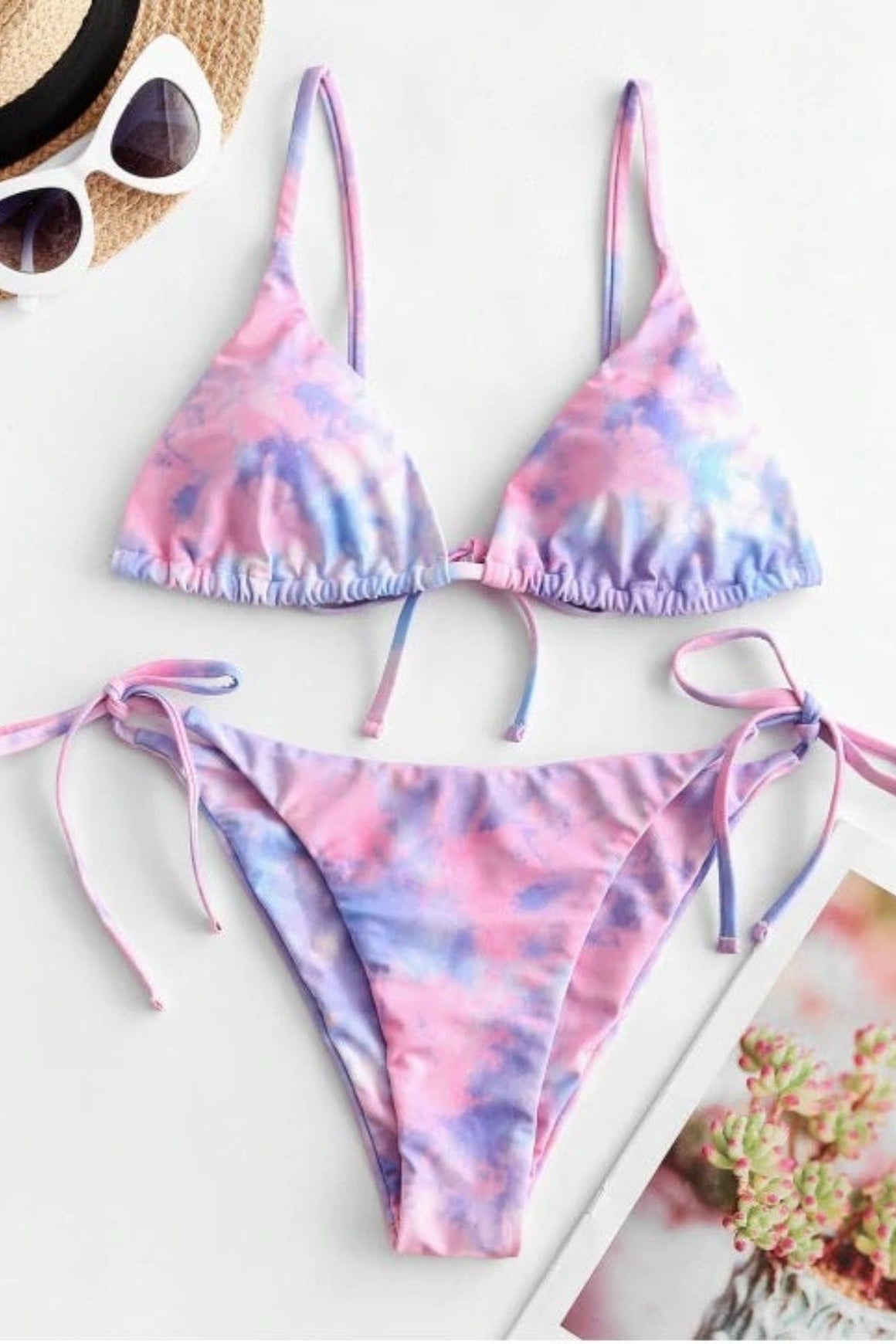 Marmorierter Bikini Triangel Look pink