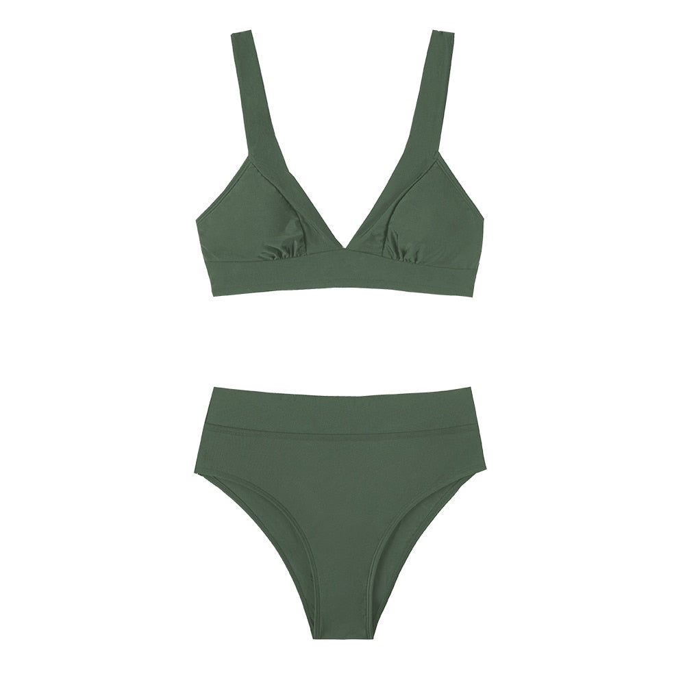 CUPSHE Tall Triangle High Waist Bikini Set Swimsuit For Women Solid Pink Sexy Two Pieces Beachwear 2023 Bathing Suit Swimwear