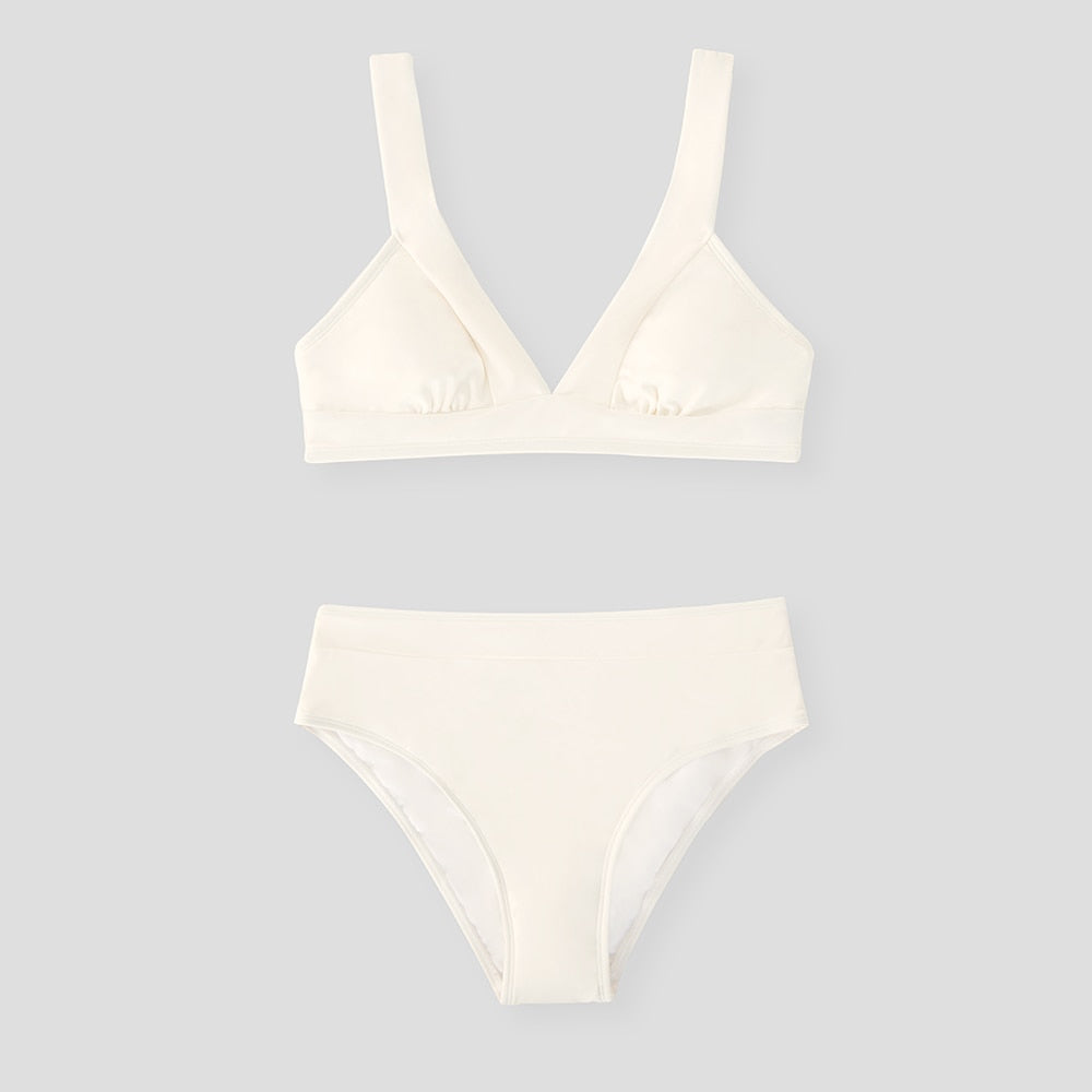 CUPSHE Tall Triangle High Waist Bikini Set Swimsuit For Women Solid Pink Sexy Two Pieces Beachwear 2023 Bathing Suit Swimwear
