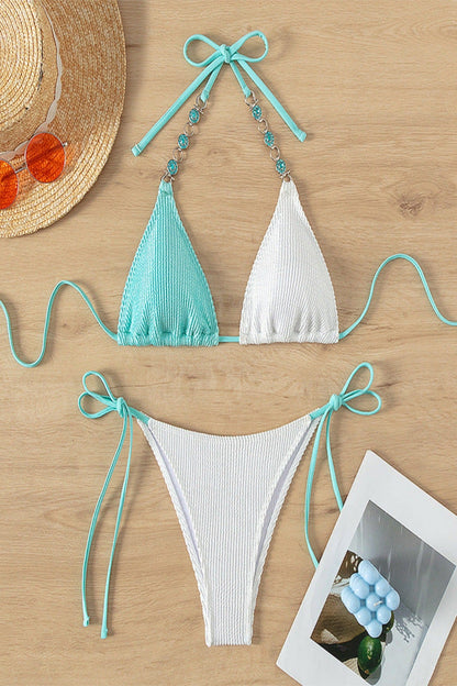 Bikini Damen als Triangel in weiß&türkis