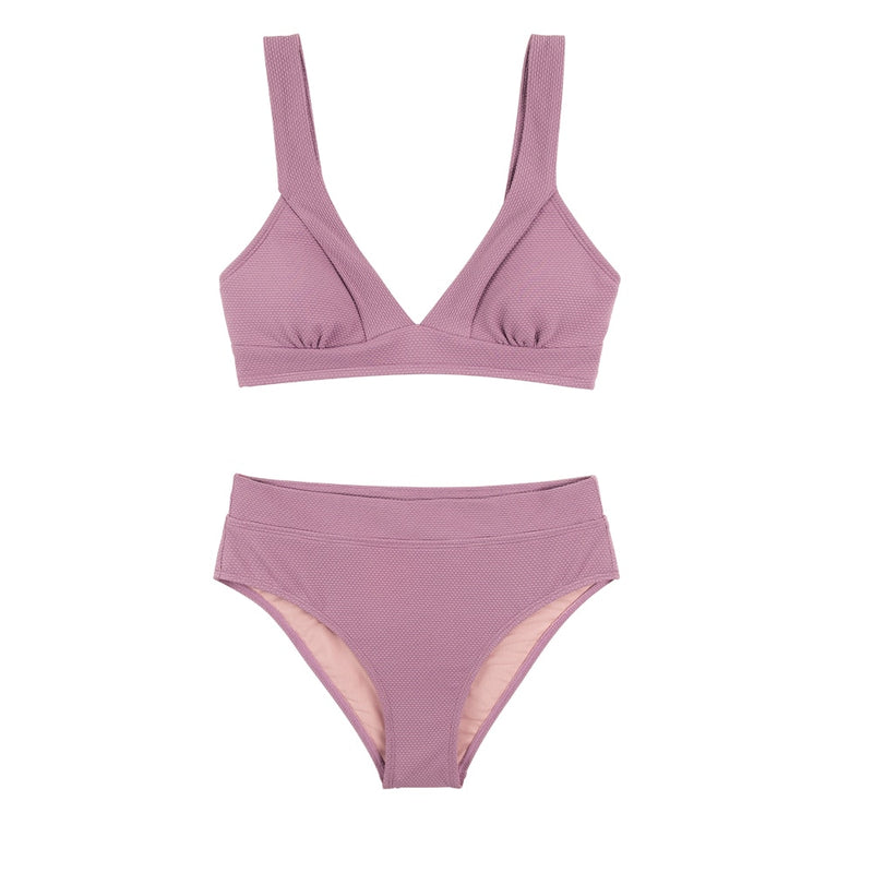 CUPSHE Tall Triangle High Waist Bikini Set Swimsuit For Women Solid Pink Sexy Two Pieces Beachwear 2023 Bathing Suit Swimwear