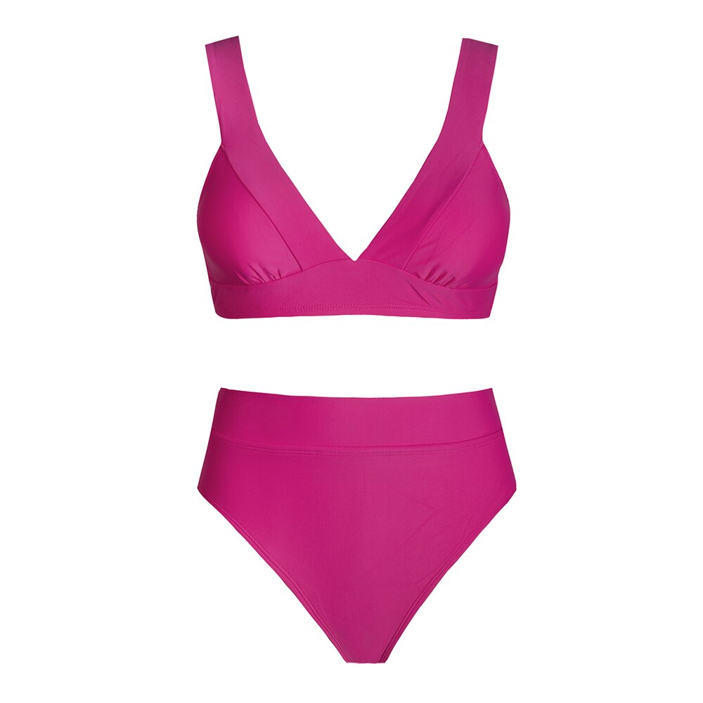 CUPSHE Tall Triangle High Waist Bikini Set Swimsuit For Women Solid Pink Sexy Two Pieces Beachwear 2023 Bathing Suit Swimwear