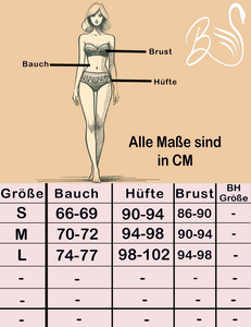 Size chart for sports bikinis