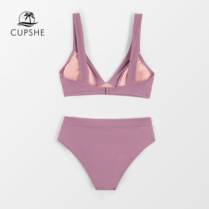 CUPSHE Tall Triangle High Waist Bikini Set Swimsuit For Women Solid Pink Sexy Two Pieces Beachwear 2023 Bathing Suit Swimwear
