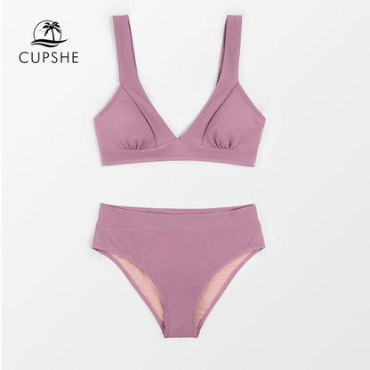 CUPSHE Tall Triangle High Waist Bikini Set Swimsuit For Women Solid Pink Sexy Two Pieces Beachwear 2023 Bathing Suit Swimwear
