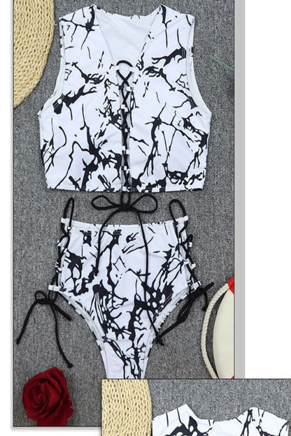 Bikini Damen Schwarz&Weiß Hoher Hüftbund