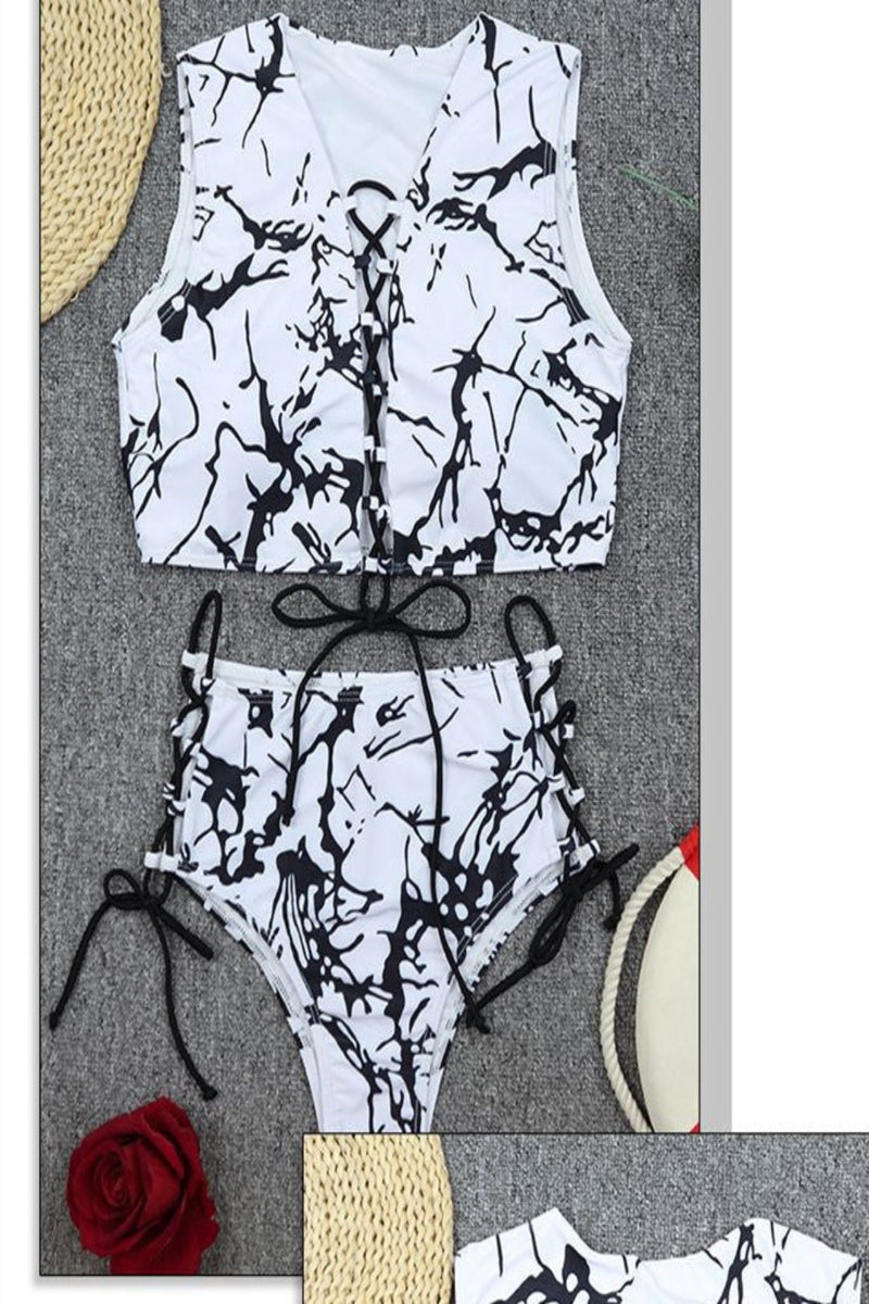 Bikini Damen Schwarz&Weiß Hoher Hüftbund
