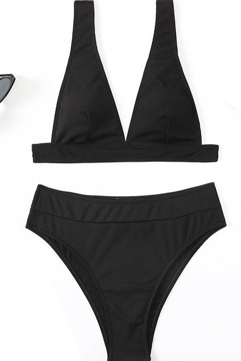 High Waisted Sexy Split Bikini vorne schwarz